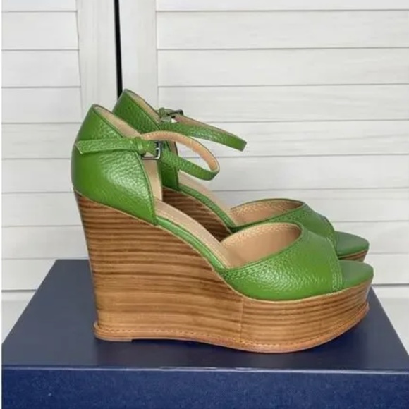 Olive Leather Wedges - Picture 1 of 6